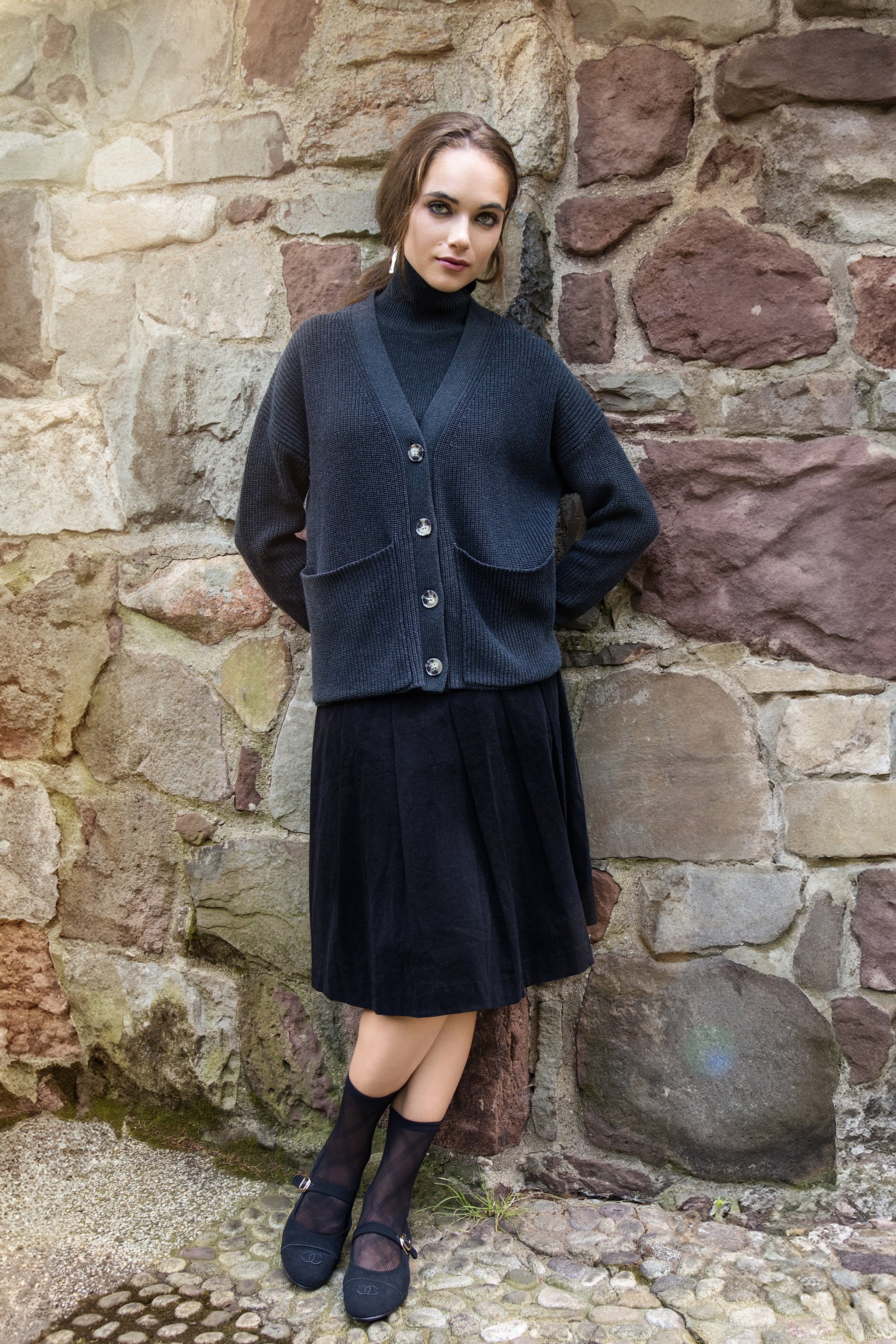 MUN-NUA4252&NUA4253 CHARCOAL POLO NECK CARDIGAN