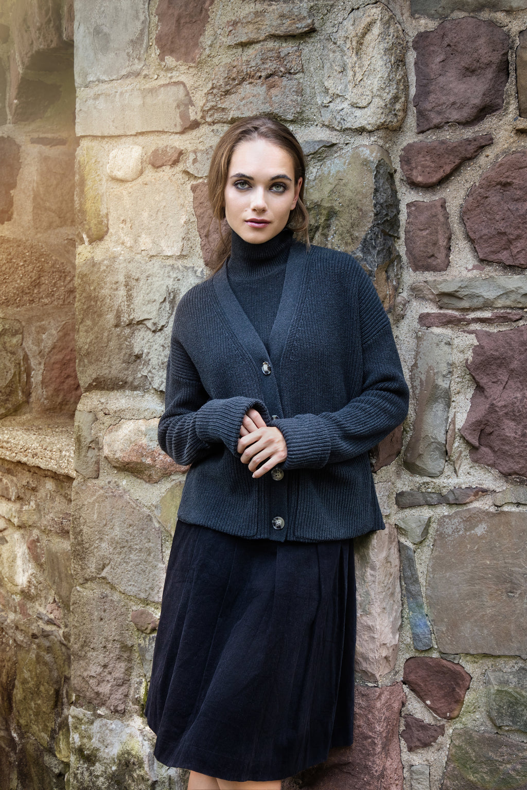 MUN-NUA4252&NUA4253 CHARCOAL POLO NECK CARDIGAN