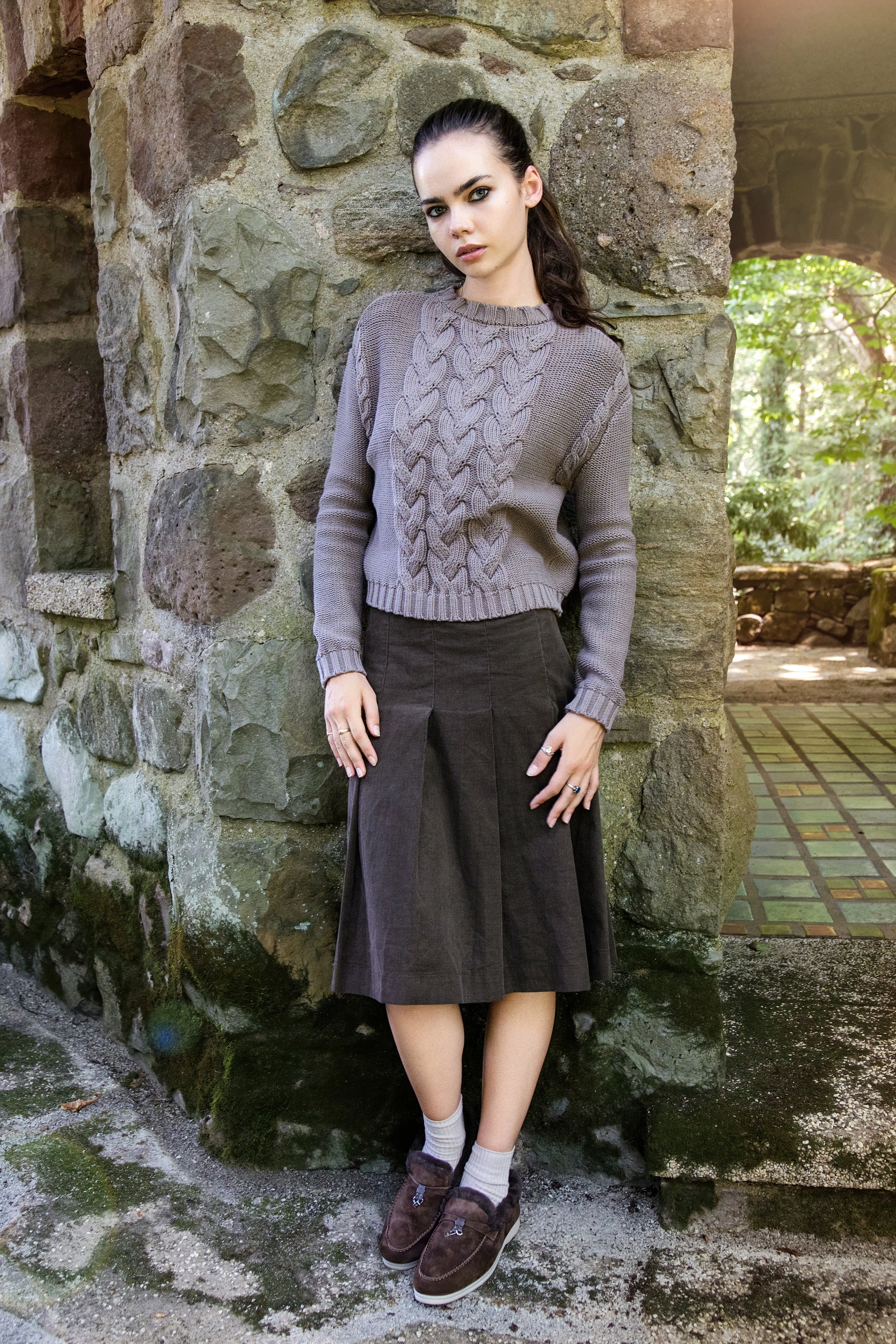 MUN-NUA4304 MUSHROOM CABLE KNIT TOP