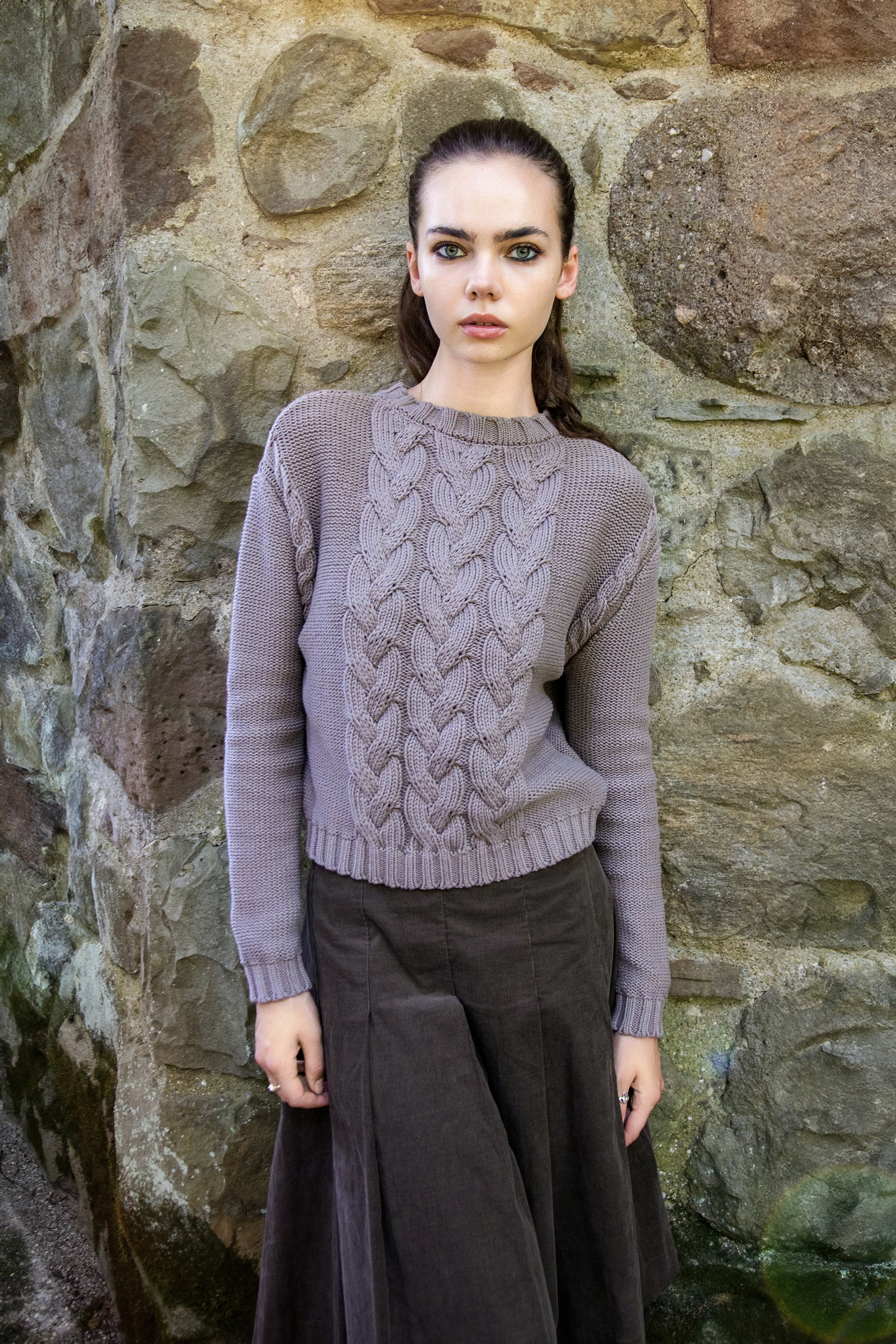 MUN-NUA4304 MUSHROOM CABLE KNIT TOP