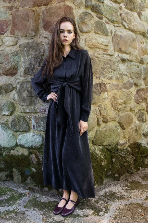 MUN-NUA4024C BLACK TIE KNOT BLOUSE