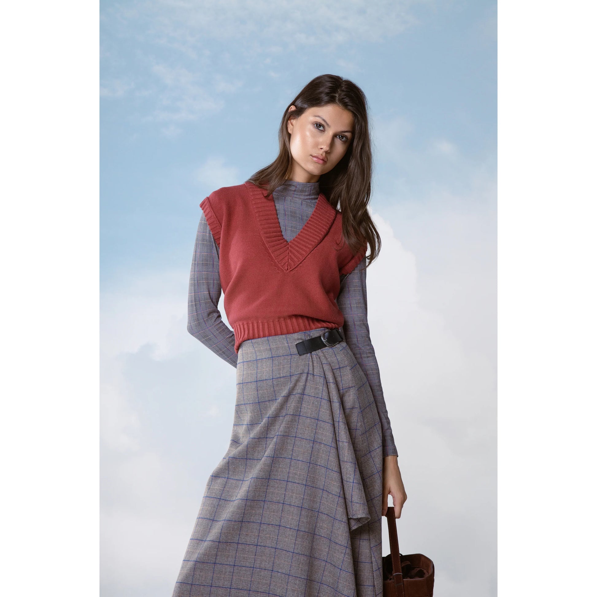 MUN-MNA5039 GREY PLAID ESSENTIAL TURTLENECK