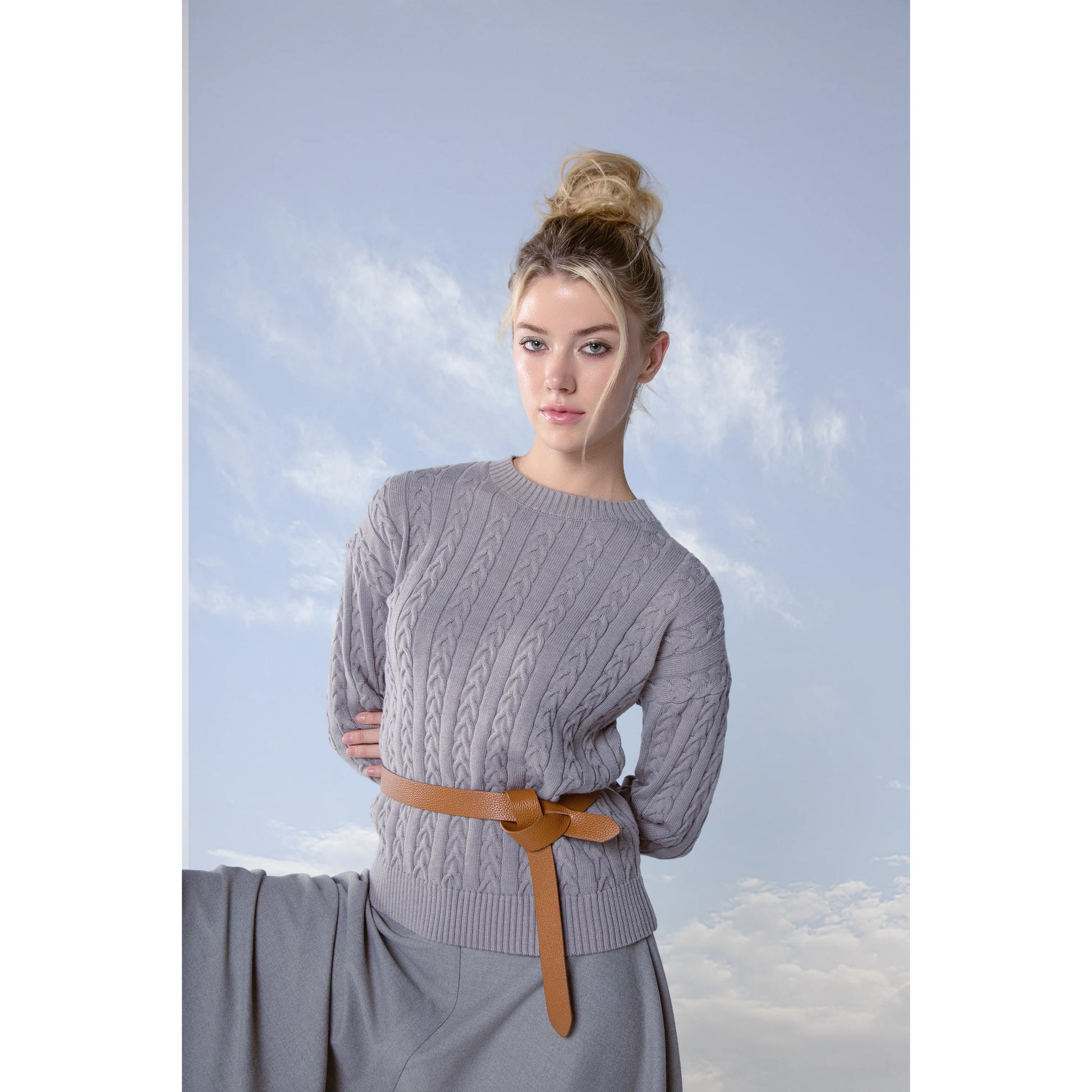 MUN-MNA5051 TAUPE WEAVE TOP