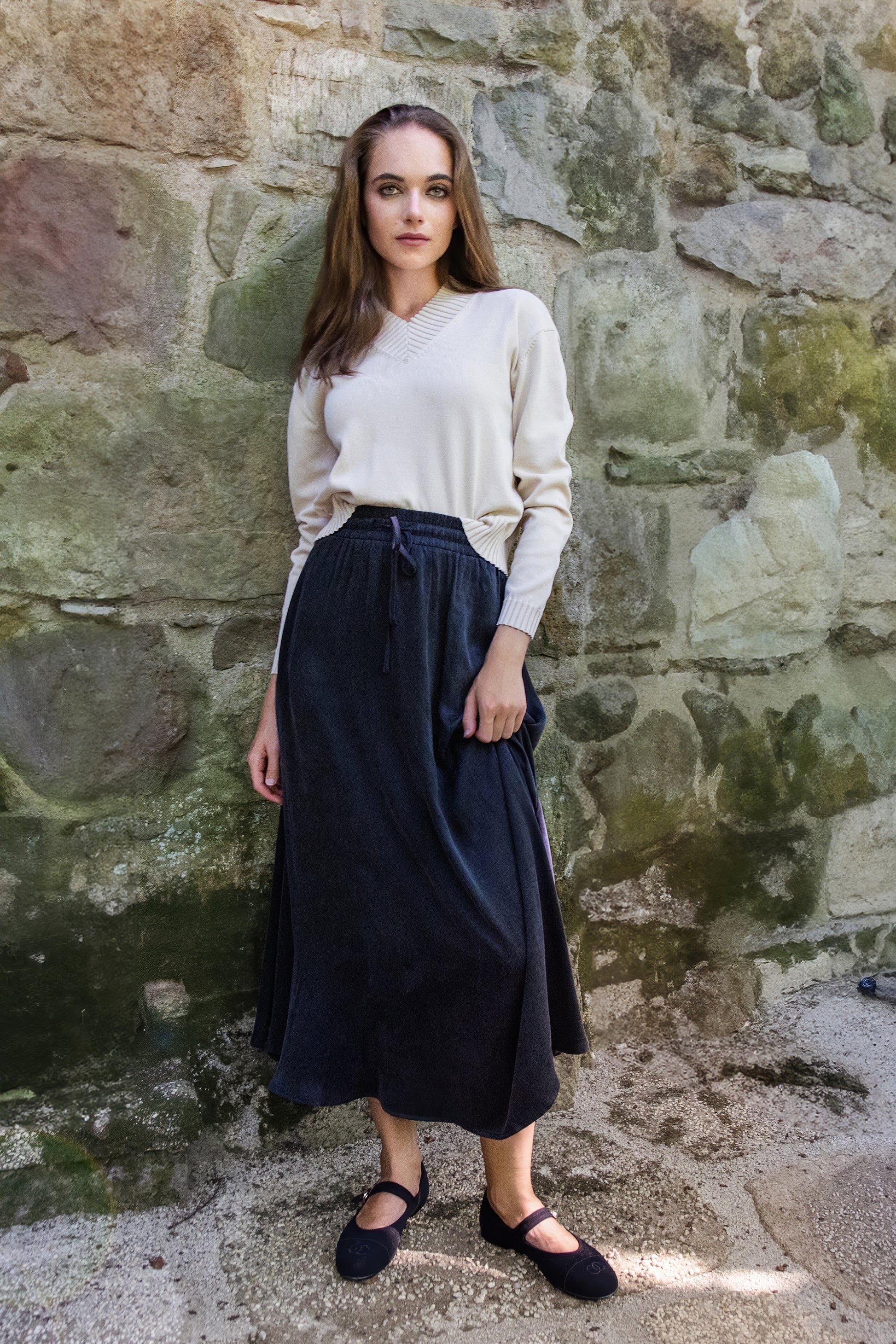 MUN-NUA4315 ECRU V-NECK TOP