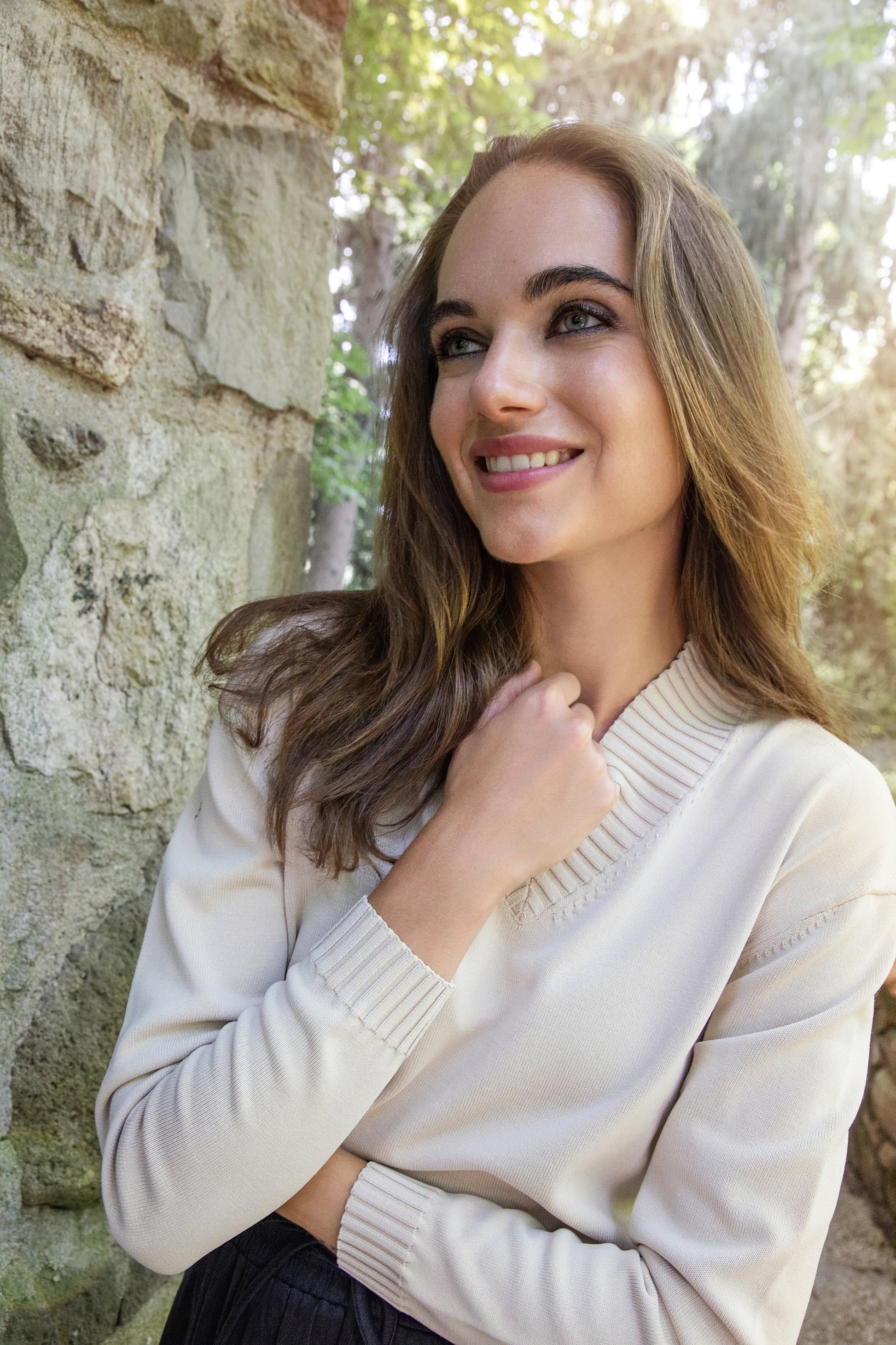 MUN-NUA4315 ECRU V-NECK TOP