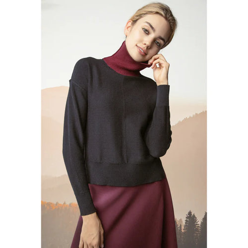 NUE-NUA5050 BLACK&WINE ROLL NECK TOP