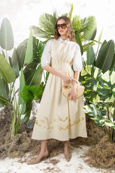 MUN-MNS6033 BUTTER EMORY WAISTED DRESS