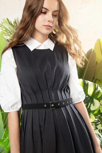 MUN-MNS6033 BLACK EMORY WAISTED DRESS