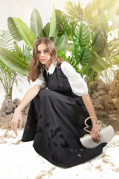 MUN-MNS6033 BLACK EMORY WAISTED DRESS