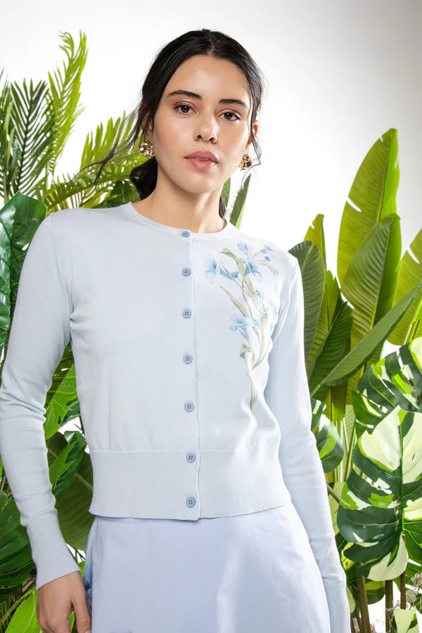 MUN-MNS6012 SKY BLUE FLUER CARDIGAN