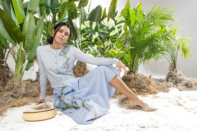 MUN-MNS6010 SKY BLUE FLUER SKIRT