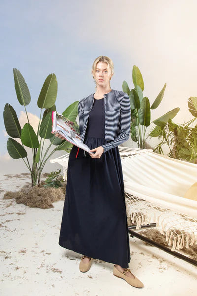 NUE-NUS6100 NAVY&WHITE STRIPE STRATA CARDIGAN