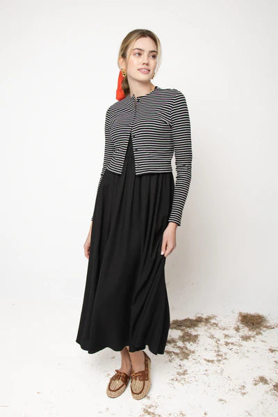 NUE-NUS6100 NAVY&WHITE STRIPE STRATA CARDIGAN