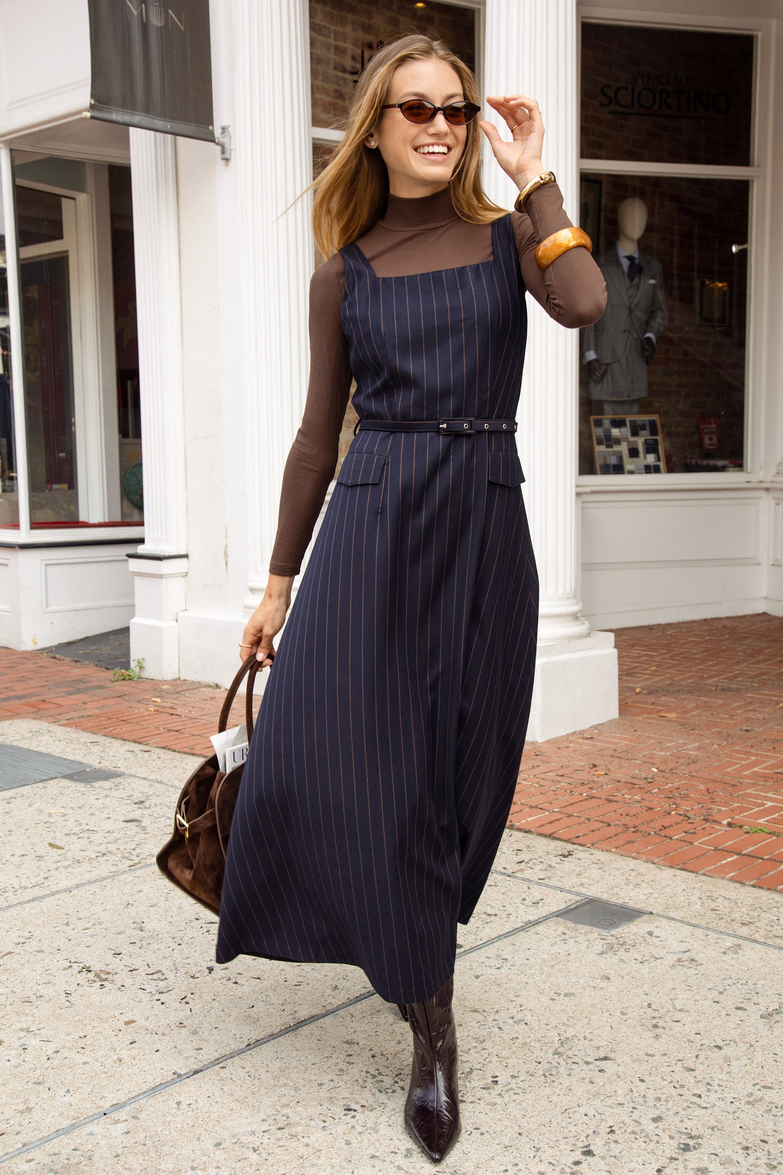MUN-MNA7014 NAVY&BROWN STRIPE ODETTE DRESS