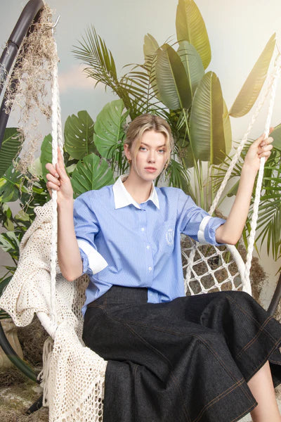 NUE-NUS6113 BLUE STRIPED OPAL BLOUSE