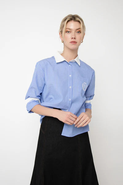 NUE-NUS6113 BLUE STRIPED OPAL BLOUSE