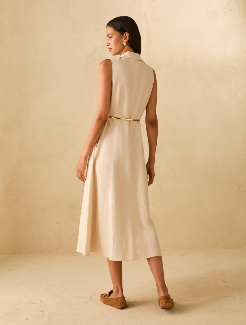 PNK-211221242 PBPGIORNOBEIGE V-NECK SHIRT DRESS