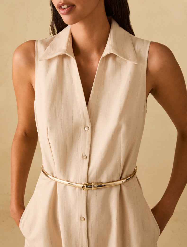 PNK-211221242 PBPGIORNOBEIGE V-NECK SHIRT DRESS