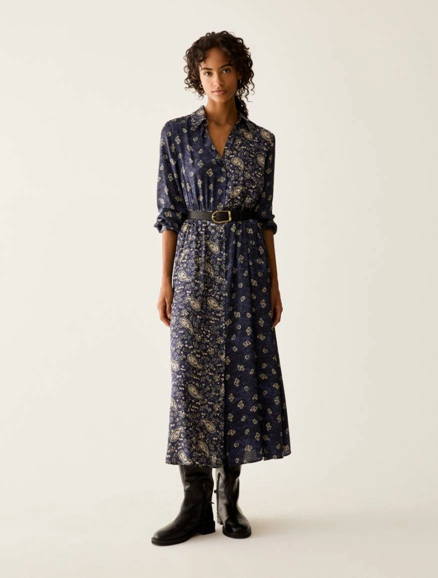 PNK-2621226073 PBBFIESTA BLUE PRINT CONTRAST DRESS