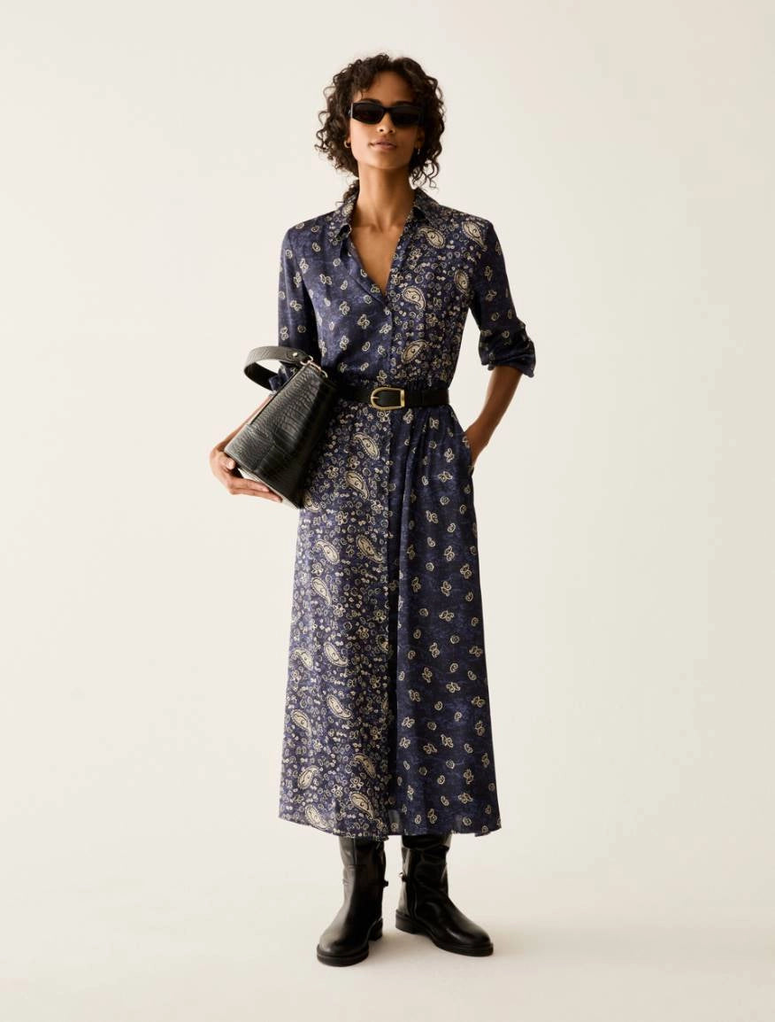 PNK-2621226073 PBBFIESTA BLUE PRINT CONTRAST DRESS