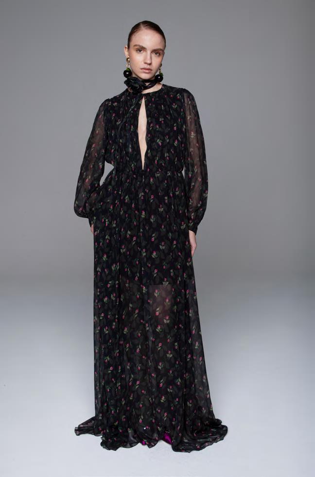 LAV- BF6WD071 FLORAL SHEER CHIFFON DRESS