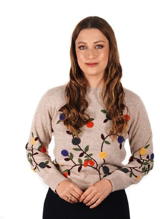 PRF-BSD1416 BEIGE&MULTI EMBROIDERED TOP