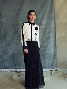 NOI- 14698 WHT&BLK LACE BLOUSE