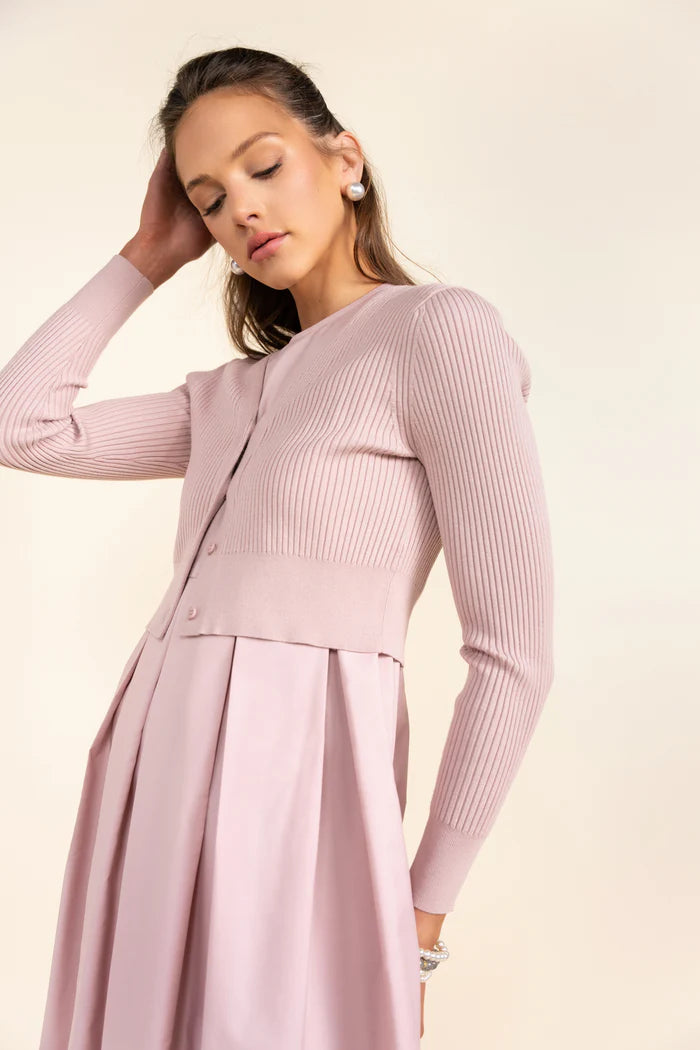APP-S25-712&705 DUSTY PINK FOLIE CARDI DRESS SET