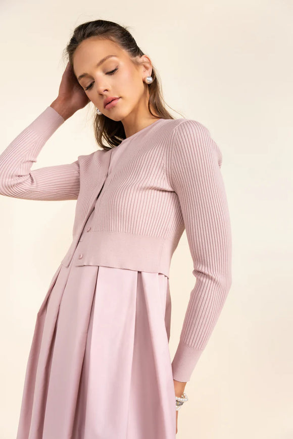 APP-S25-712&705 DUSTY PINK FOLIE CARDI DRESS SET