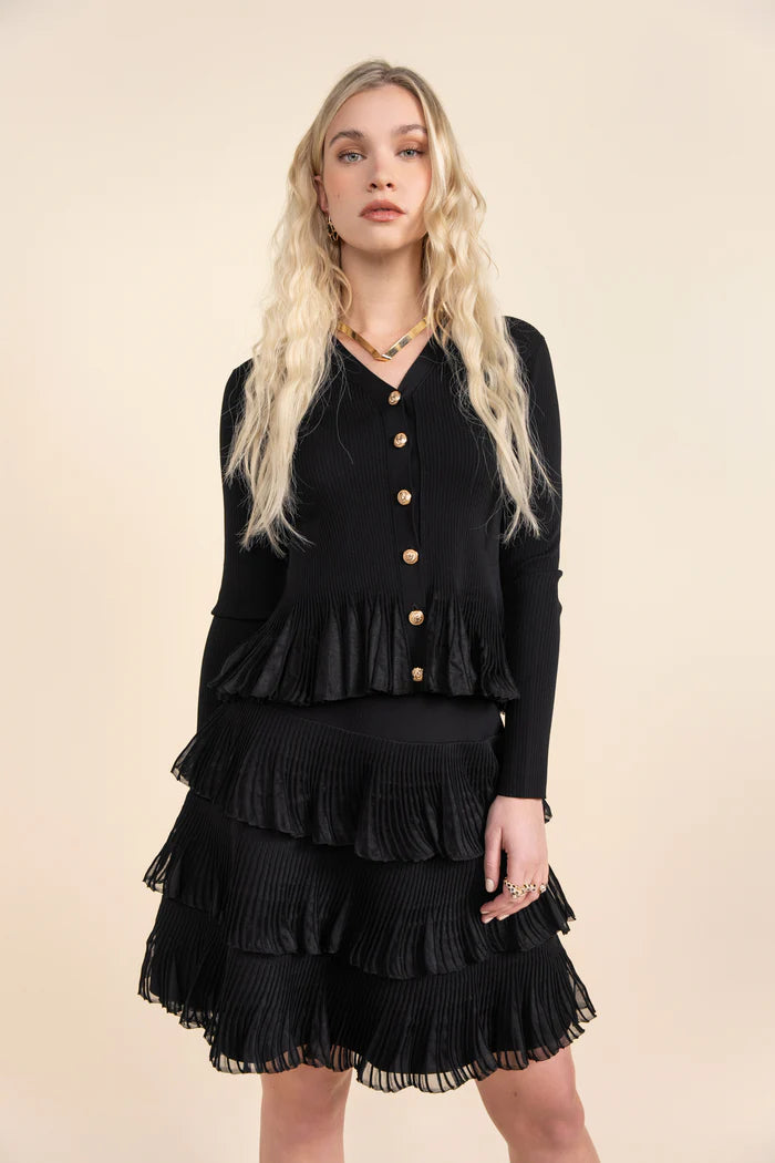 APP-25-841 BLACK RIB V-NECK CARDIGAN