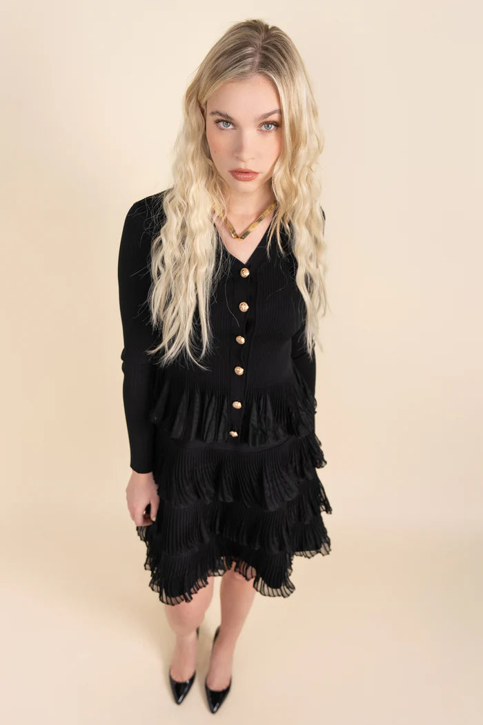 APP-25-841 BLACK RIB V-NECK CARDIGAN