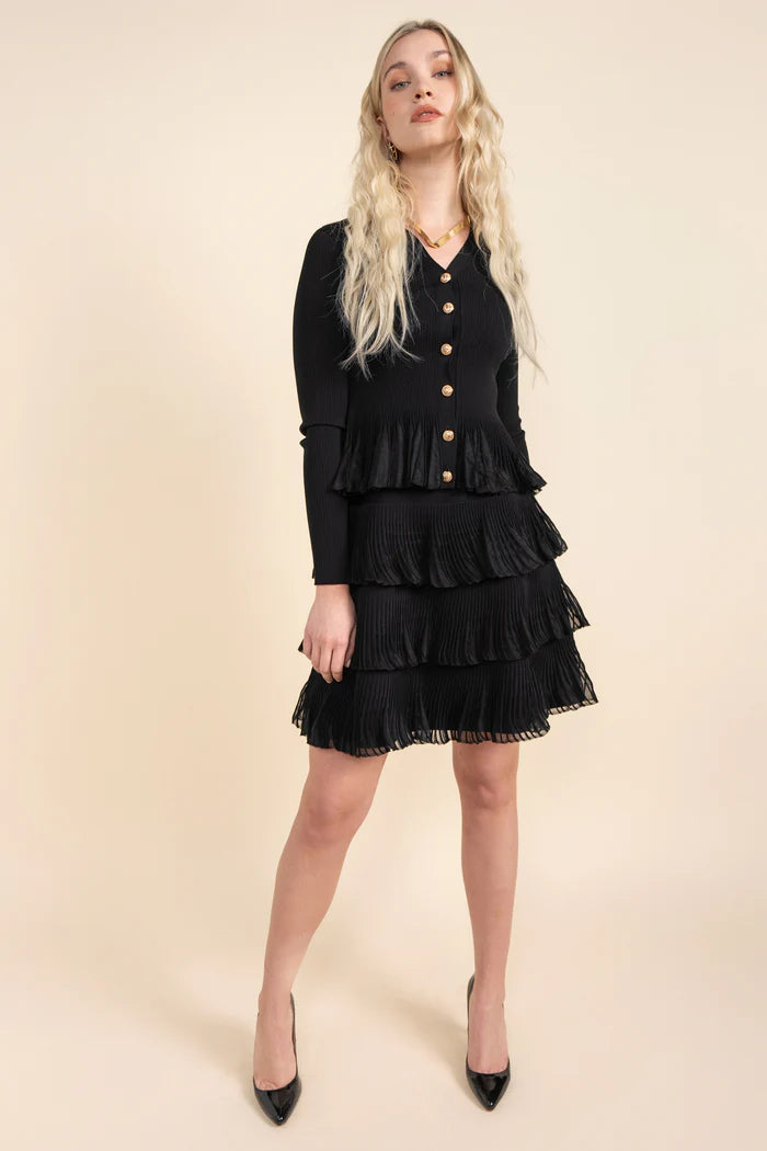 APP-25-841 BLACK RIB V-NECK CARDIGAN