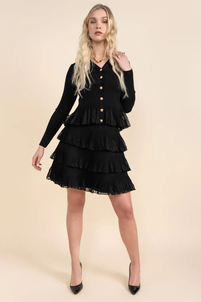 APP-25-841 BLACK RIB V-NECK CARDIGAN