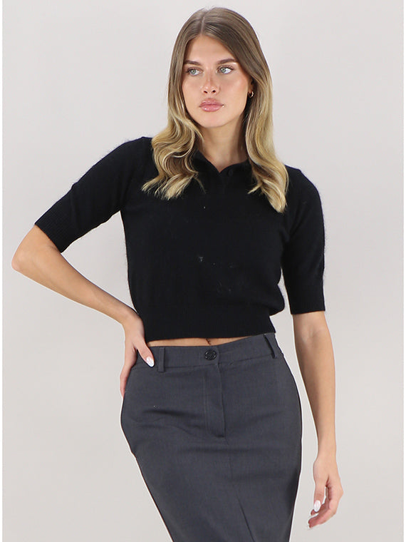 TWS-252TT3182 BLACK KNIT POLO SHIRT