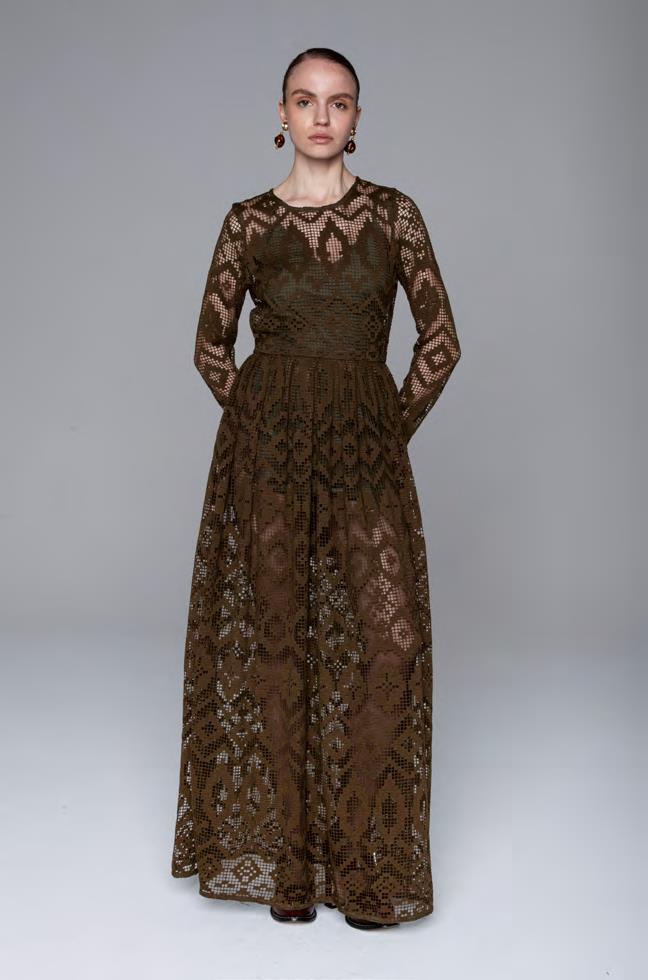 LAV- BF6WD039 OLIVE GEOMETRIC CROCHET DRESS