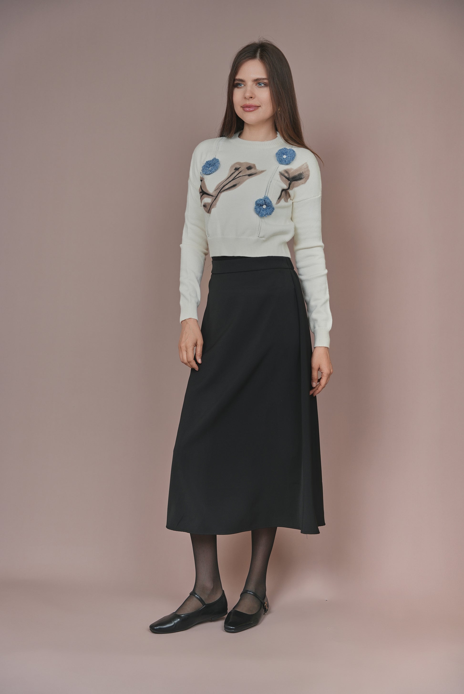 SHA-16211 CREAM LEAF PRINT TOP