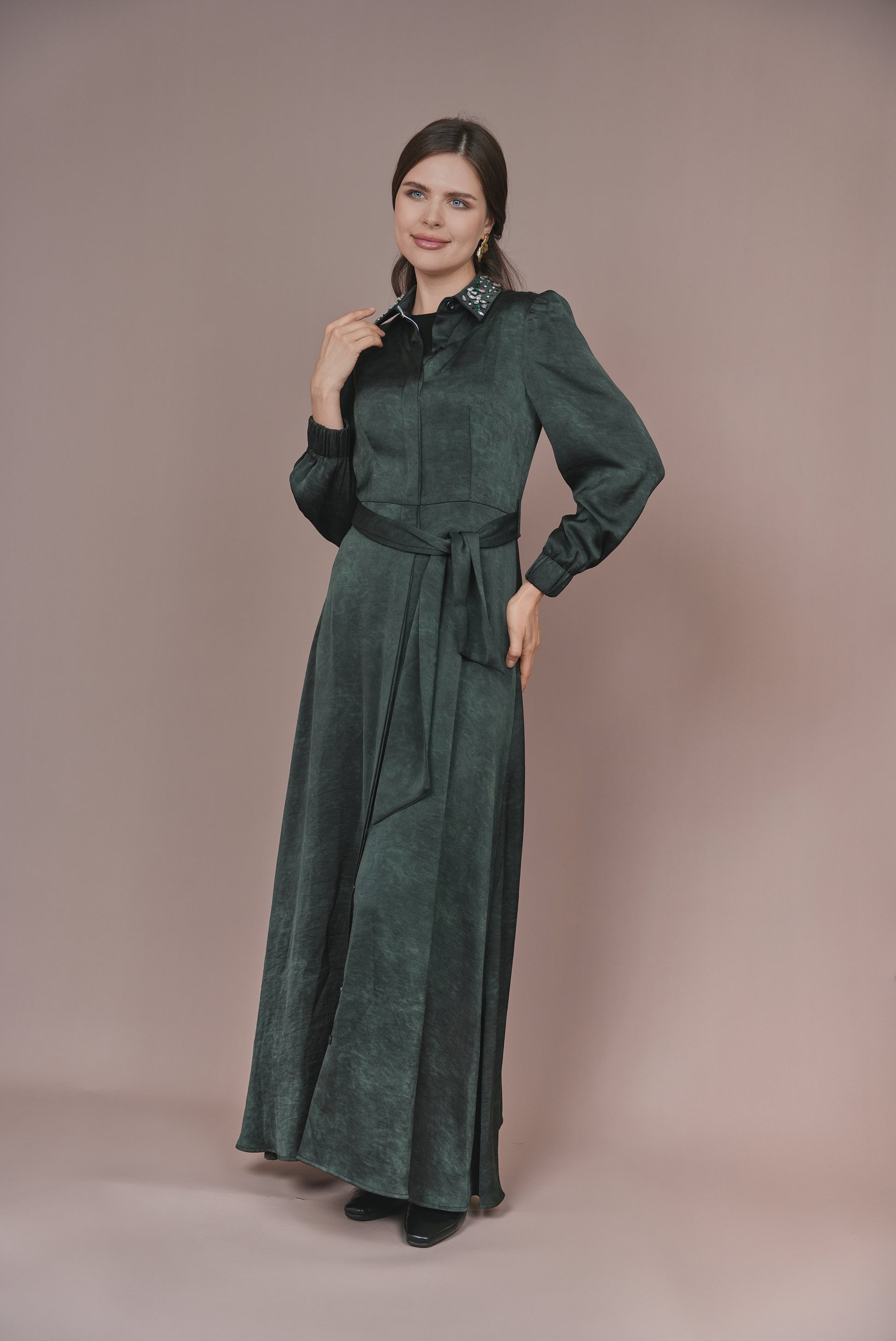 SHA-X16350 GREEN DIAMOND COLLAR DRESS