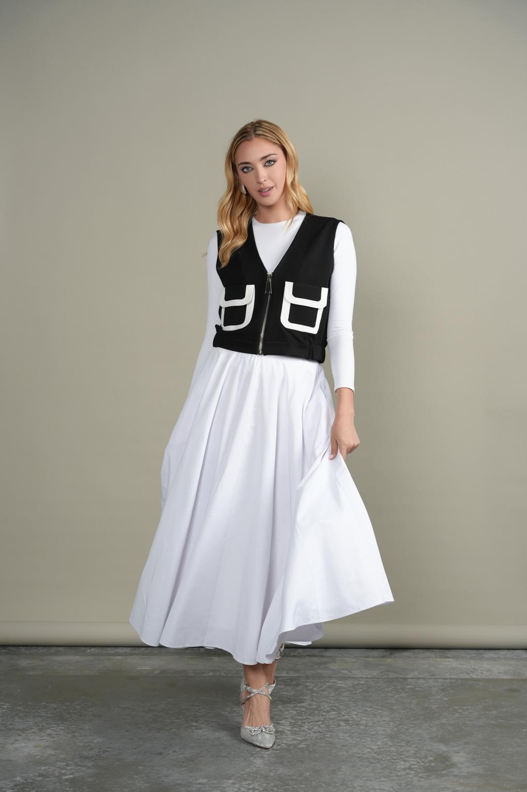 MIK-1639 BLACK&WHITE ZIP VEST