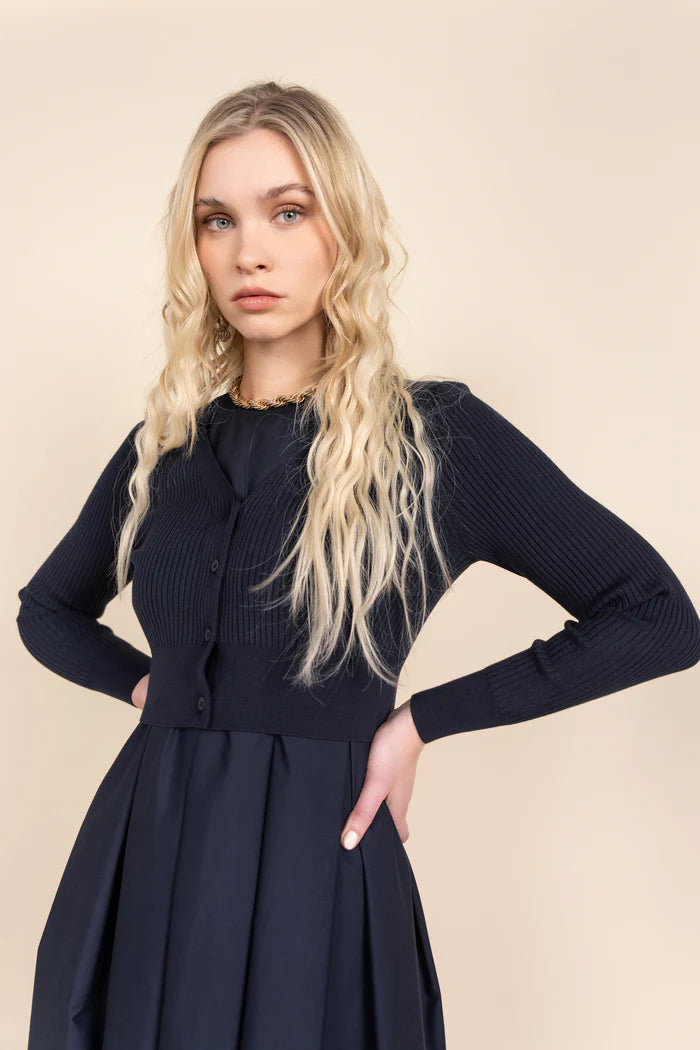 APP-S25-712&705 NAVY FOLIE CARDI DRESS SET