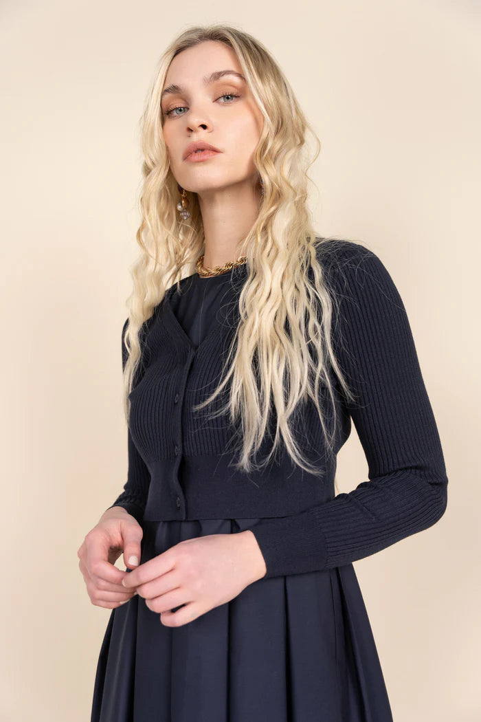 APP-S25-712&705 NAVY FOLIE CARDI DRESS SET