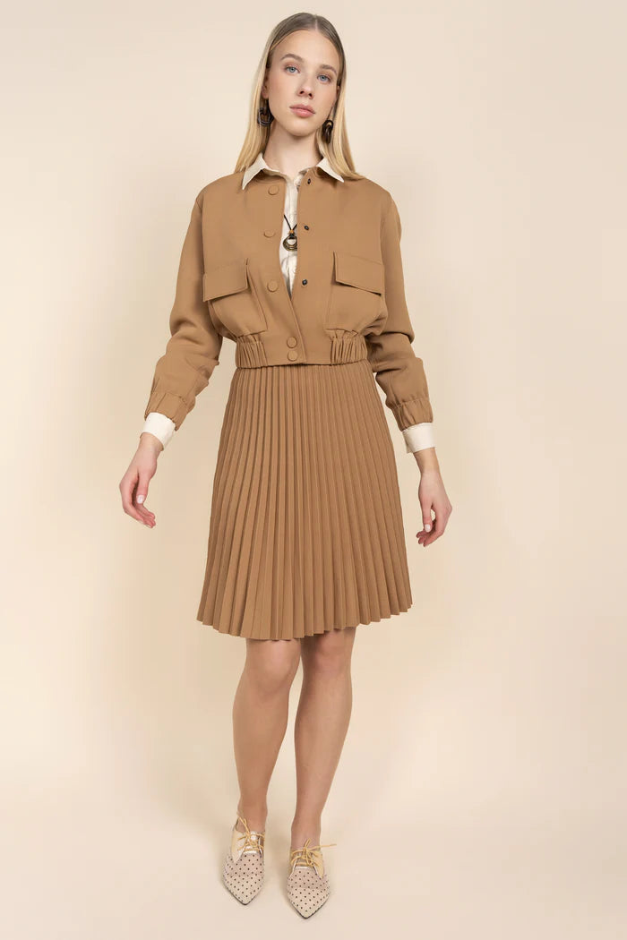APP-S25-818 TAN KNIT BOMBER CARDIGAN