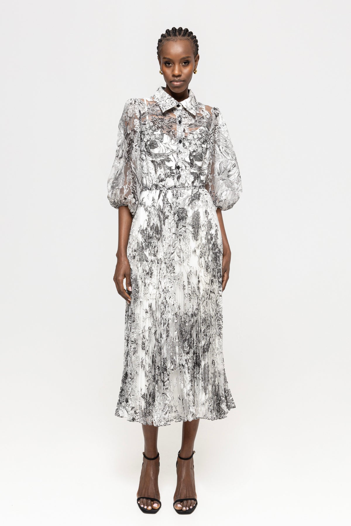 NIS-RC14950 BLACK&WHITE LACE PRINT DRESS