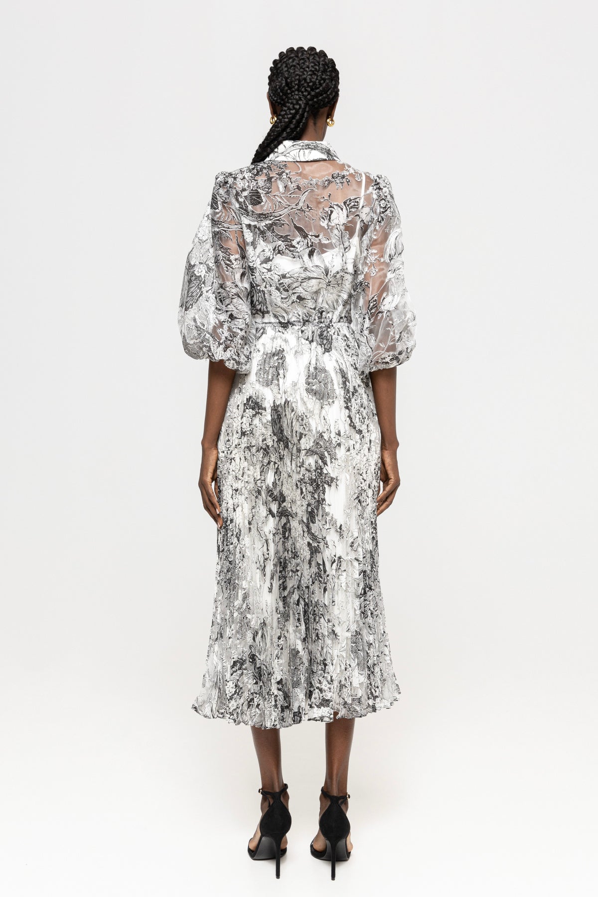 NIS-RC14950 BLACK&WHITE LACE PRINT DRESS