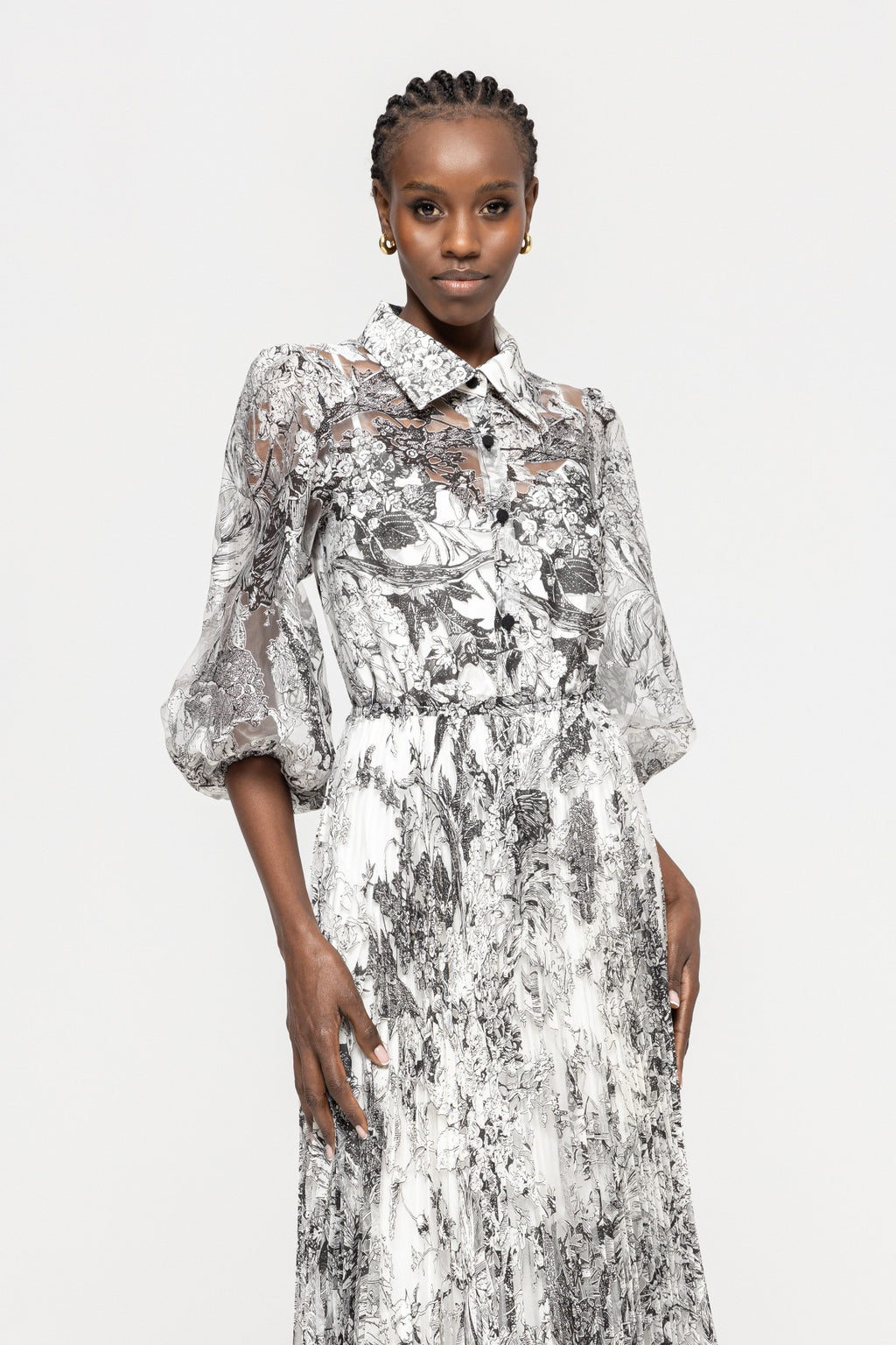 NIS-RC14950 BLACK&WHITE LACE PRINT DRESS