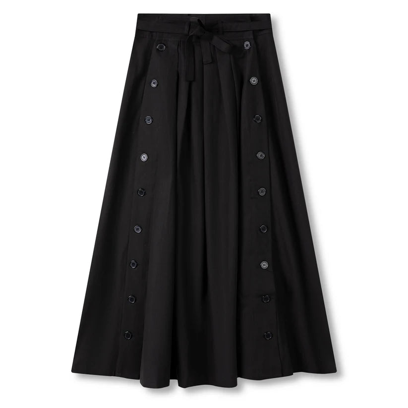 INO-M2-893 BLACK BUTTON PLEAT SKIRT