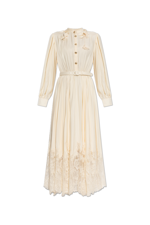 SPO-AW26-064M YELLOW VISCOSE LACE PLEATED DRESS