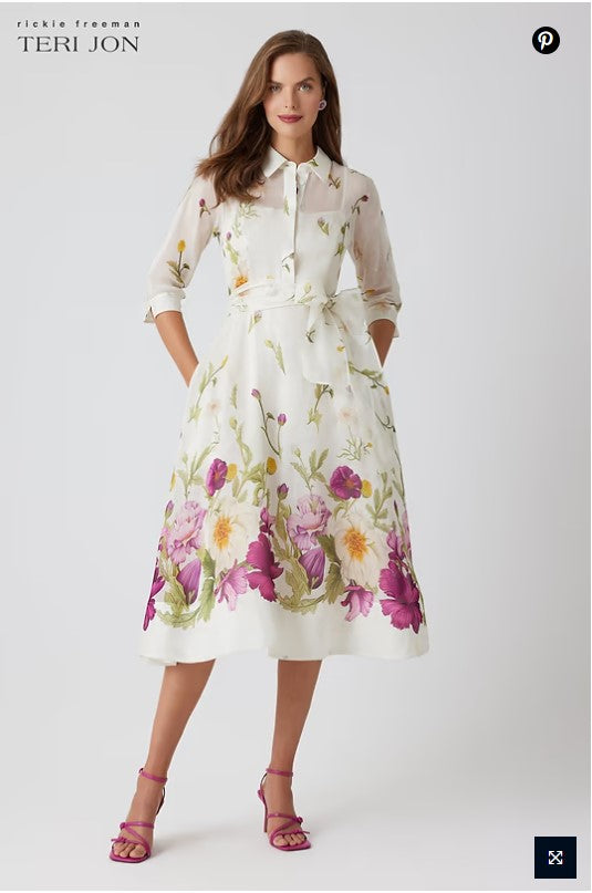 TRJ-25903 IVORY MULTI SILK DRESS