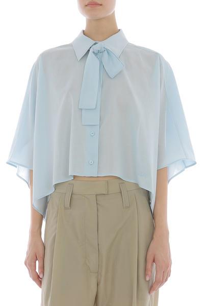 PHY-A0213 ETAMINE  BOW BLOUSE IN LIGHT BLUE OR IVORY
