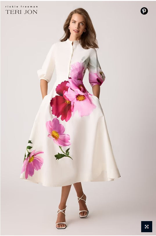 TRJ-25838 IVORY FLORAL BOLD DRESS