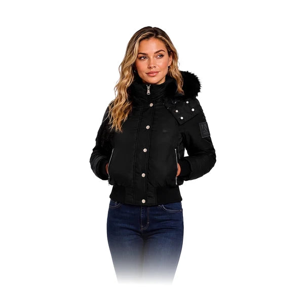 ARB-5026 BLACK FUR HOOD BOMBER JACKET